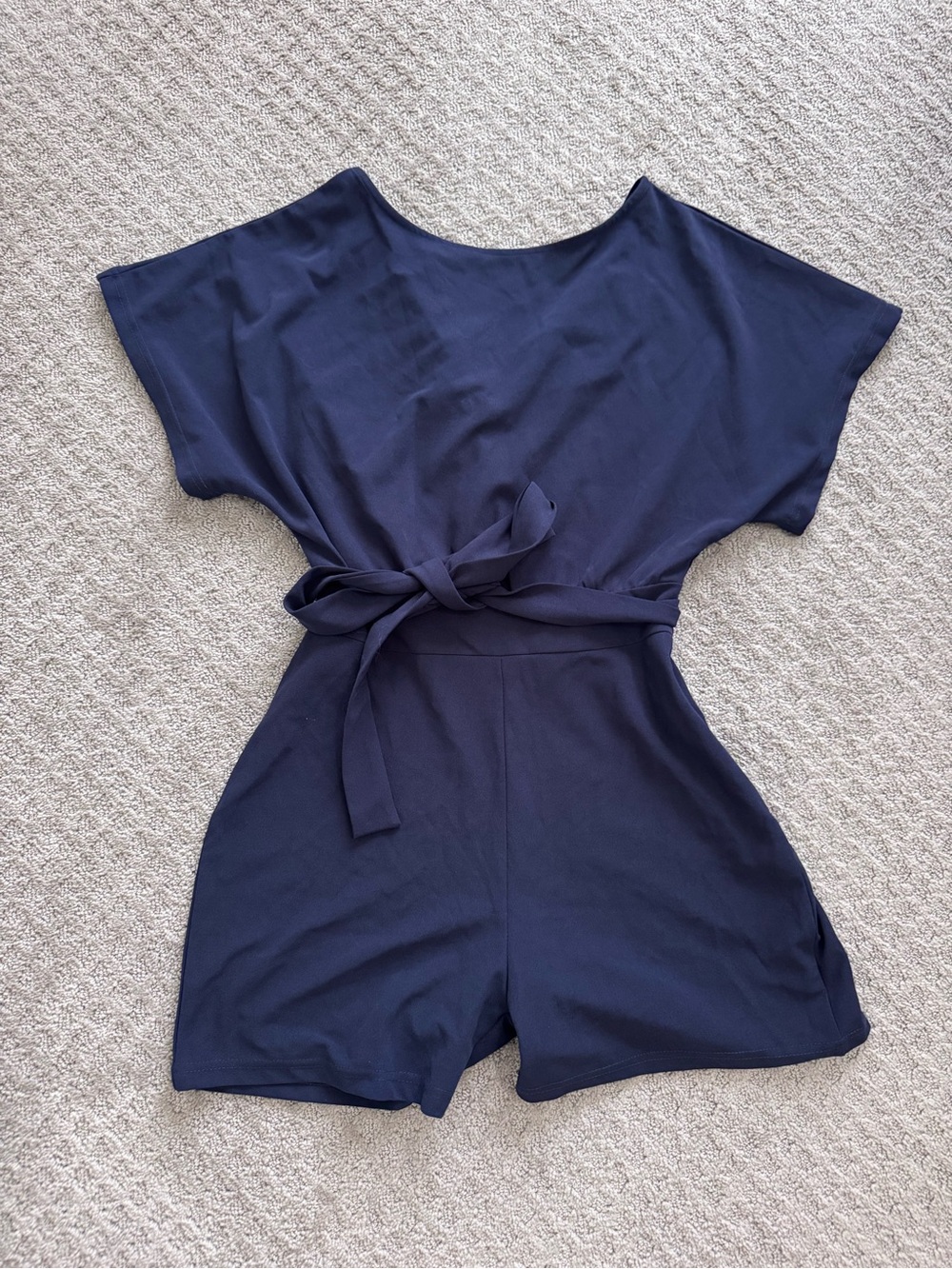 Women's Navy Short Sleeve Belted Romper